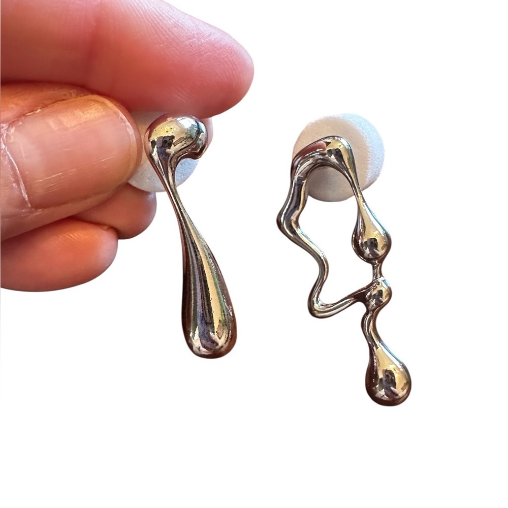 Asymmetrical Silver Dripping Earrings
